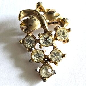 Vintage grapes brooch clear rhinestones Gold tone pin fruit